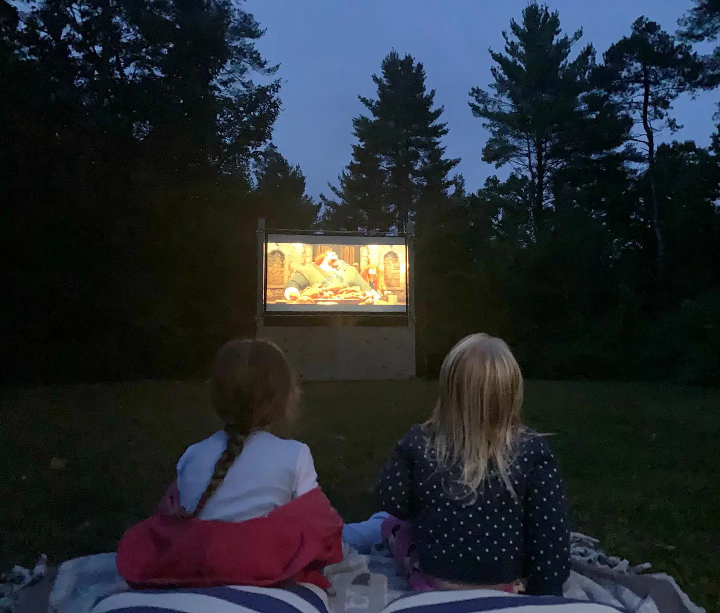Kids watching outdoor movie