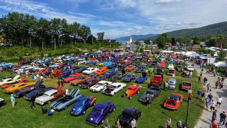 Lot of parked classic cars