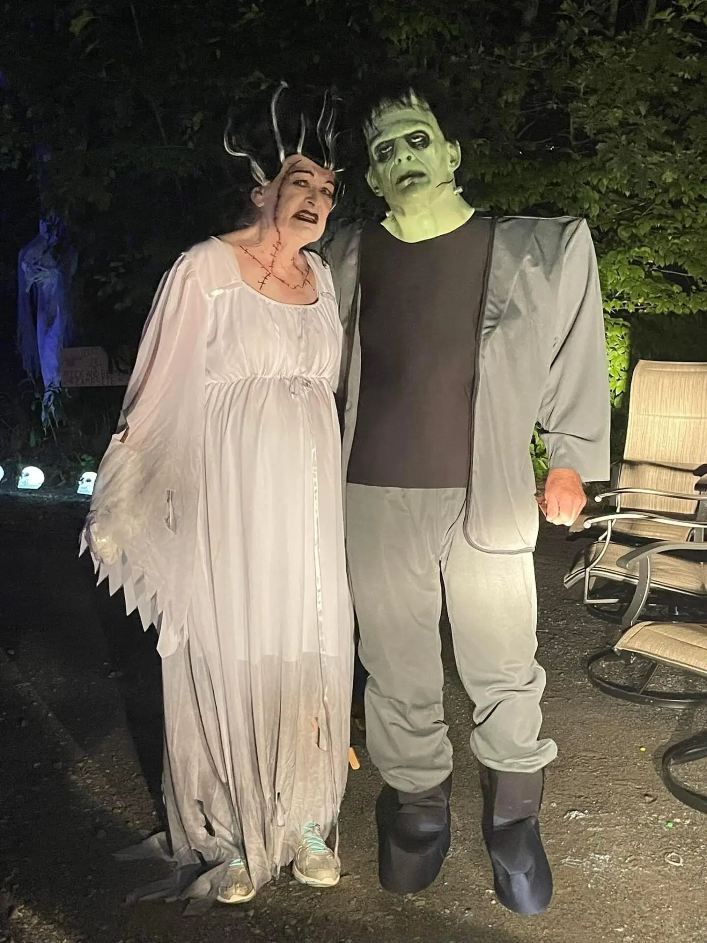 Bride of Frankenstein and Frankenstein costume couple